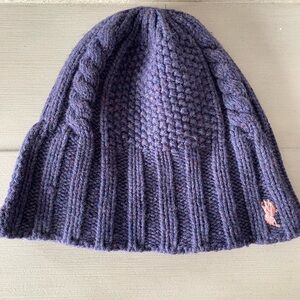 Polo by Ralph Lauren Purple Cable Knit Beanie with Pink Pony